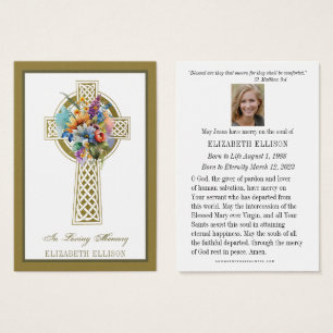 Floral Gold Celtic Cross  Funeral Prayer Card