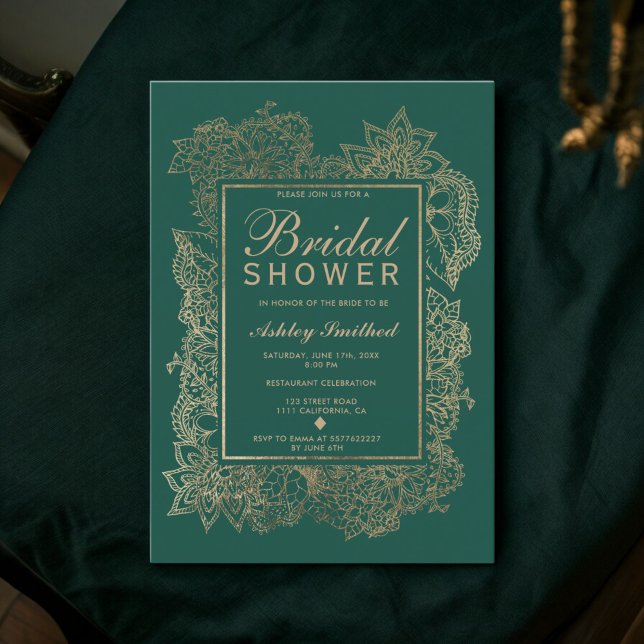 Floral gold emerald green modern bridal shower invitation (Floral gold emerald green modern bridal shower invitation)