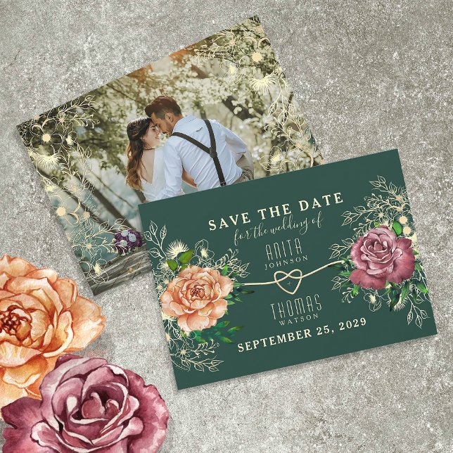 Floral Gold Emerald Green Wedding Save The Date (Creator Uploaded)