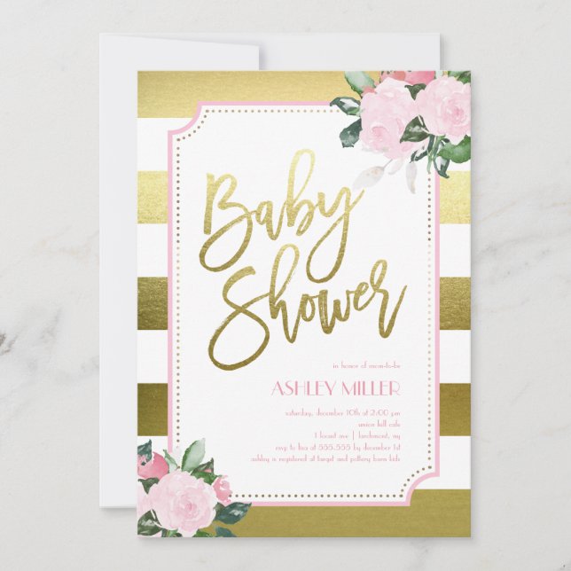 Floral Gold Faux Foil | Baby Shower Invitation (Front)