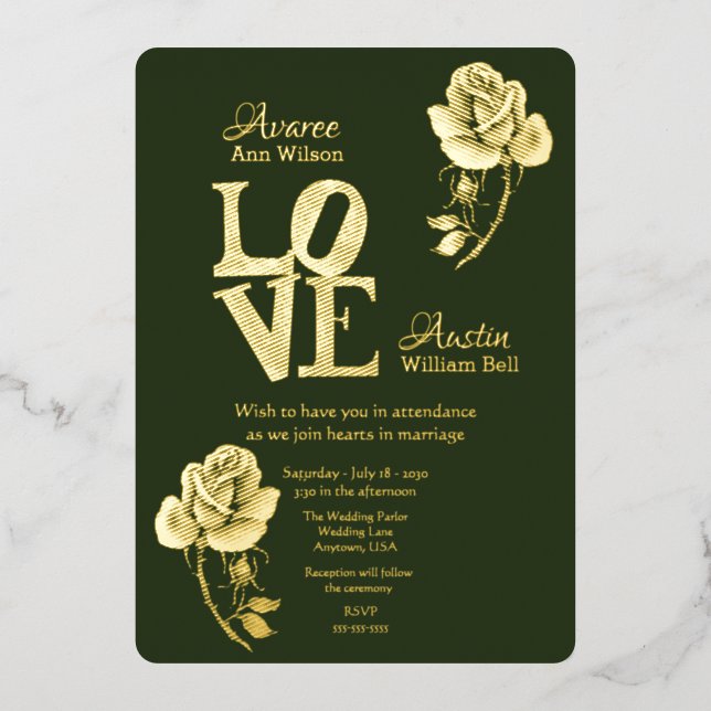 Floral  Gold Foil Foil Invitation (Front)