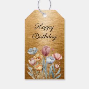 Floral Gold Foil Happy Birthday Gift Tags