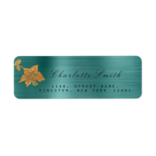 Floral Gold Foil Metallic Teal Tropical RSVP Return Address Label