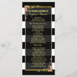 Floral Gold Foil Stripe Wedding Ceremony Program Programme