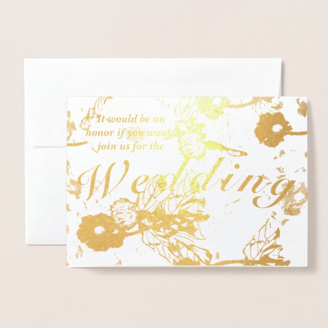Floral Gold Foil Wedding Ceremony Invitation (Front With Envelope)