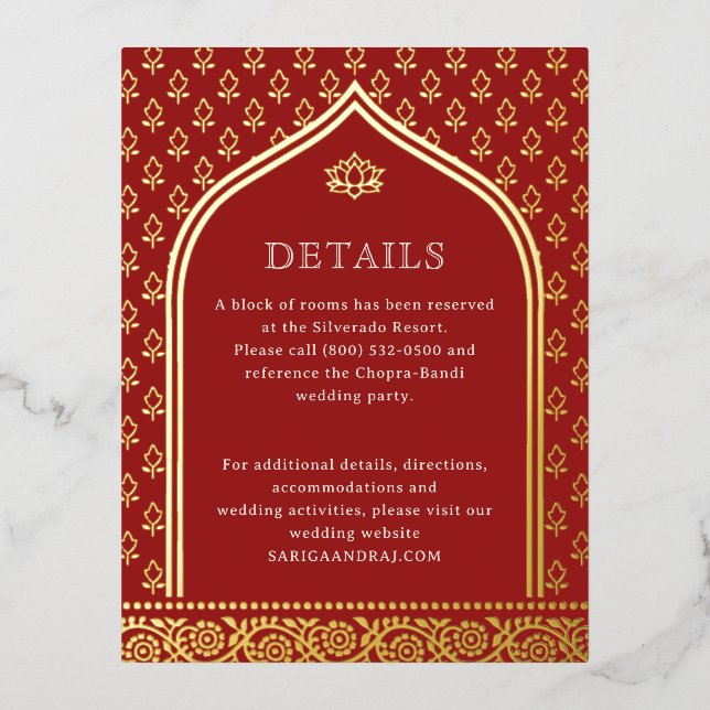 Floral Gold Foil Wedding Detail Information Cards (Front)