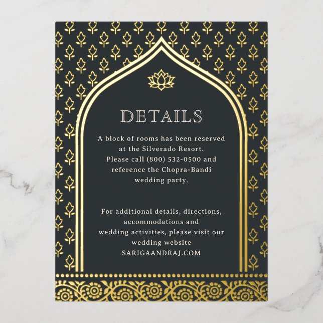 Floral Gold Foil Wedding Detail Information Cards (Front)