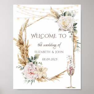 Floral Gold Frame Champagne Glass  Poster