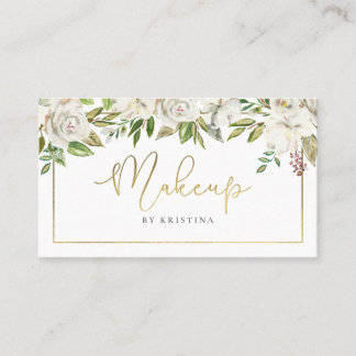 Floral Gold Frame Makeup Artist Beauty Salon Business Card