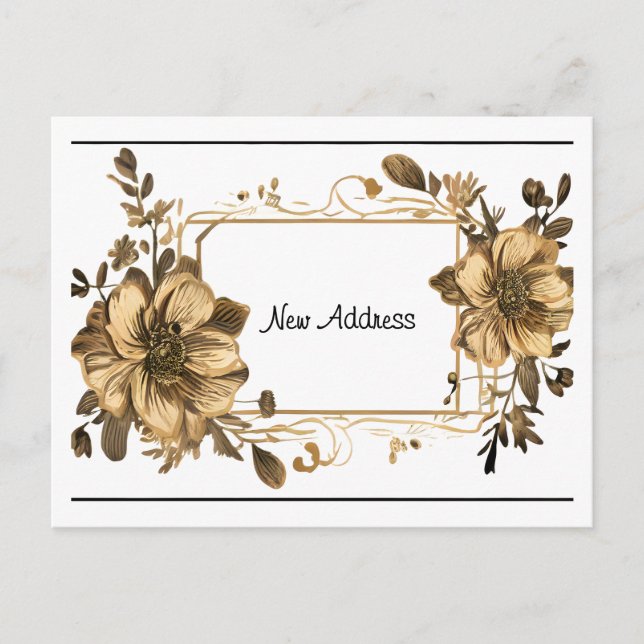 Floral Gold Frame New Address Postcard (Front)