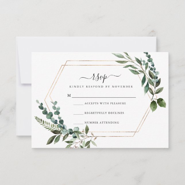 Floral Gold Frame RSVP Card  (Front)