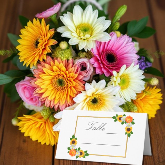 Floral Gold Frame Wedding Place Card (Creator Uploaded)