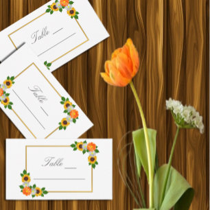 Floral Gold Frame Wedding Place Card