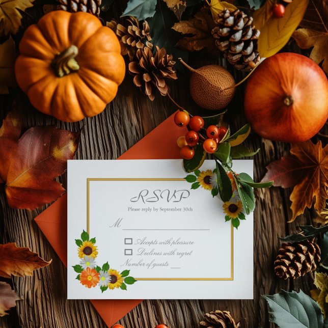 Floral Gold Frame Wedding RSVP Card (Creator Uploaded)