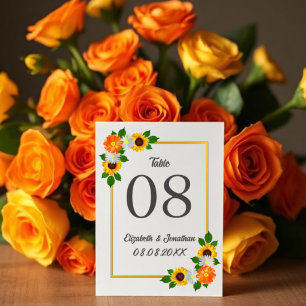 Floral Gold Frame Wedding Table Number