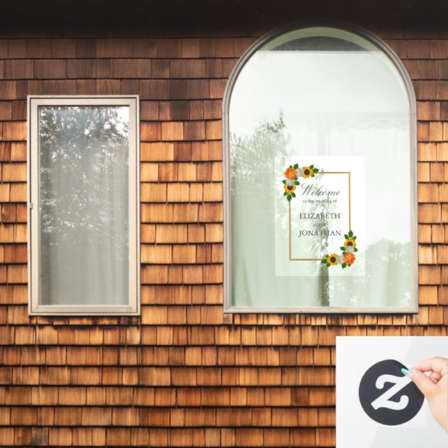 Floral Gold Frame Wedding Window Cling (Home Window)