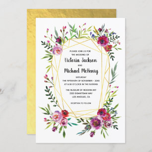 Floral Gold Geometric Crystal Wedding Invitation
