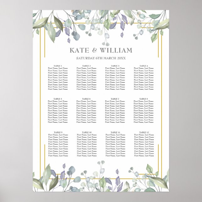 Floral Gold Geometric Wedding Seating Chart (Front)