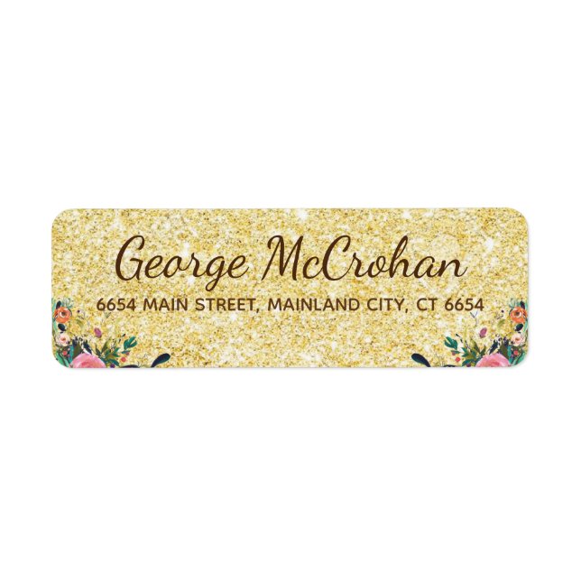 Floral Gold Glitter Foil Return Address (Front)