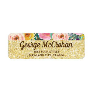 Floral Gold Glitter Foil Return Address
