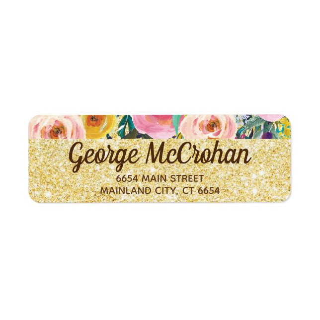 Floral  Gold Glitter Foil Return Address (Front)