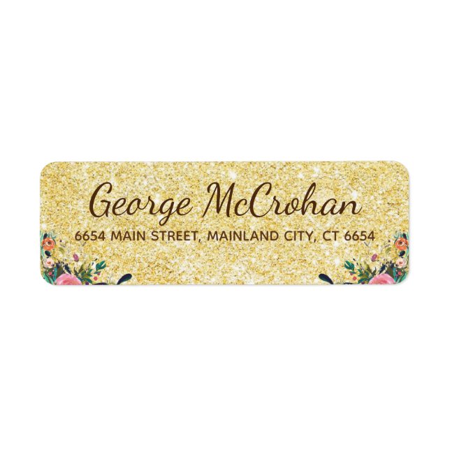 Floral Gold Glitter Foil Return Address (Front)