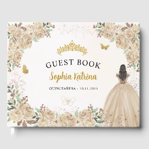 Floral Gold Glitter Princess Quinceanera Guestbook