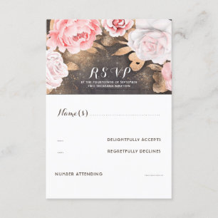 Floral Gold Glitter Wedding RSVP Card