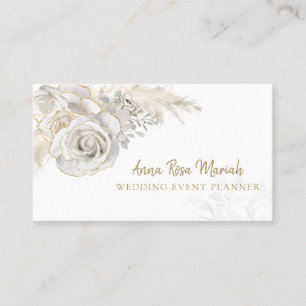 *~* Floral Gold Glitter White Rose Flower Elegant Business Card