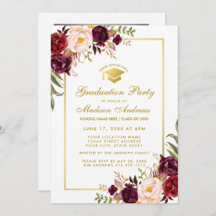 Floral Gold Graduation Party Invite - Photo Back