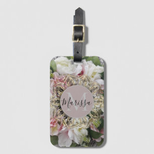 Floral Gold Hexagon Mandala Monogram Personalised Luggage Tag