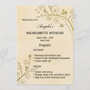 Floral Gold Itinerary Bachelorette Weekend Invite
