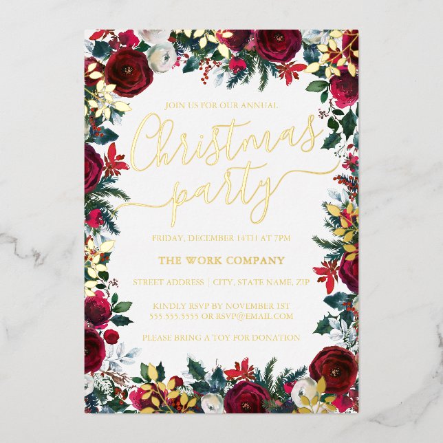 Floral Gold Leaf Corporate Christmas Party  (Front)
