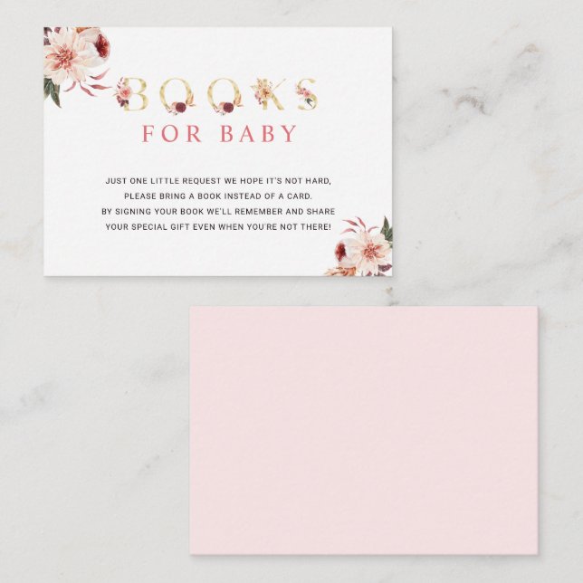 Floral Gold Letter Elegant Books for Baby  Enclosure Card (Front/Back)