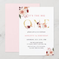 Floral Gold Letter Elegant Girl First Birthday