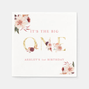 Floral Gold Letter Elegant Girl First Birthday  Napkin