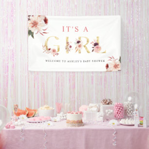 Floral Gold Letter Watercolor Girl Baby Shower  Banner