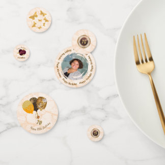 Floral, Gold & Marble 70th Birthday with face  Confetti