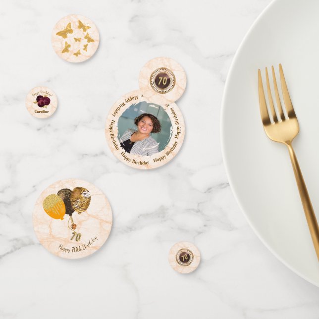 Floral, Gold & Marble 70th Birthday with face  Confetti (Group)