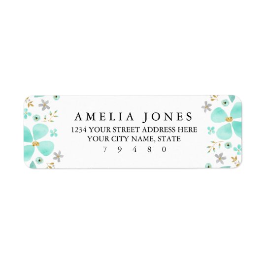 Floral Gold Mint Leaf Return Address Label