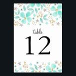 Floral Gold Mint Leaf Wedding Table Number Cards<br><div class="desc">Beautiful mint watercolor flowers and gold leaf design. Matching collection in the Little Bayleigh Store. Some graphics used are © Digital Cloud.</div>