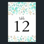Floral Gold Mint Leaf Wedding Table Number Cards<br><div class="desc">Beautiful mint watercolor flowers and gold leaf design. Matching collection in the Little Bayleigh Store. Some graphics used are © Digital Cloud.</div>