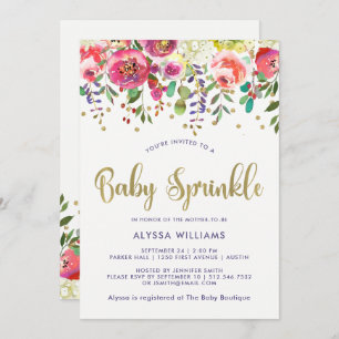 Floral Gold   Modern Watercolor Baby Sprinkle Invitation