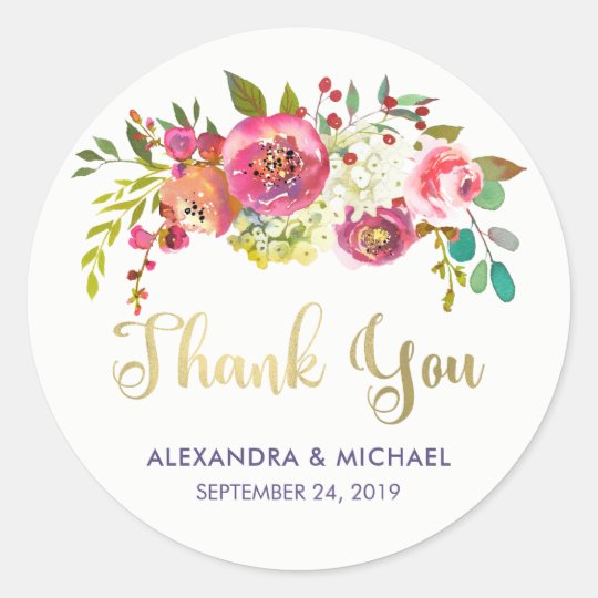 Floral Gold | Modern Watercolor Wedding Classic Round Sticker