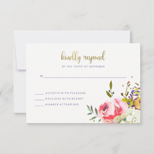 Floral Gold | Modern Watercolor Wedding Response (Front)