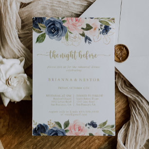 Floral Gold Night Before Rehearsal Dinner  Invitation