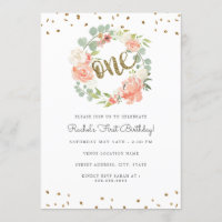 Floral Gold One Wreath First Birthday
