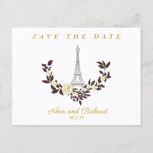 Floral Gold Parisian Wedding Design Announcement Postcard