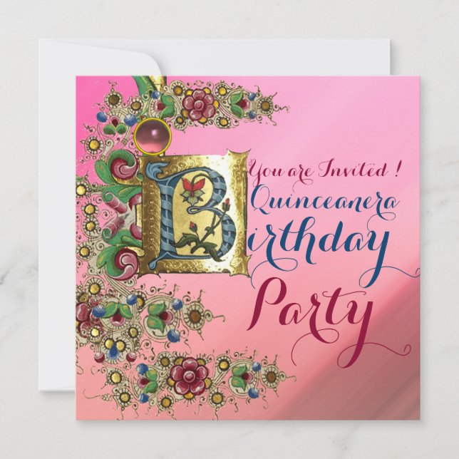 FLORAL GOLD PINK QUINCEANERA 15th BIRTHDAY PARTY Invitation (Front)