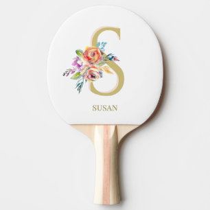Floral Gold Pink White Personalise Ping Pong Paddle